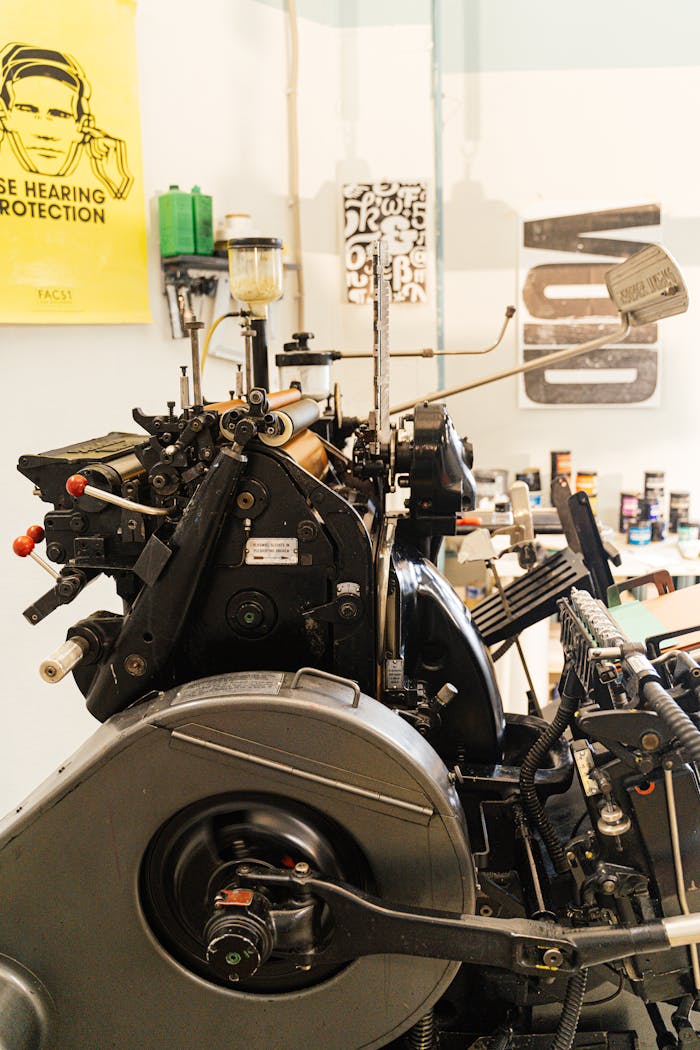 Detailed view of a traditional printing press in a well-equipped studio